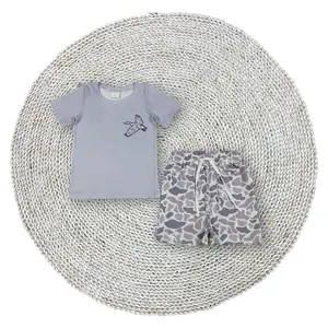 Boys Kids Trendy Grey Old School Camouflage Short Sleeve Bird Tee Shirts Soft Stretchy Shorts Kids Casual Outfits