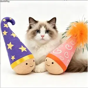 2 Pack Lulus Self-Balancing Wobble Cat Toys, Scratch-Resistant and Bite-Resistant Natural Wood Interactive Toys with Built-In Catnip and Feather Top, Engaging Kitten Play and Hunting Stimulation