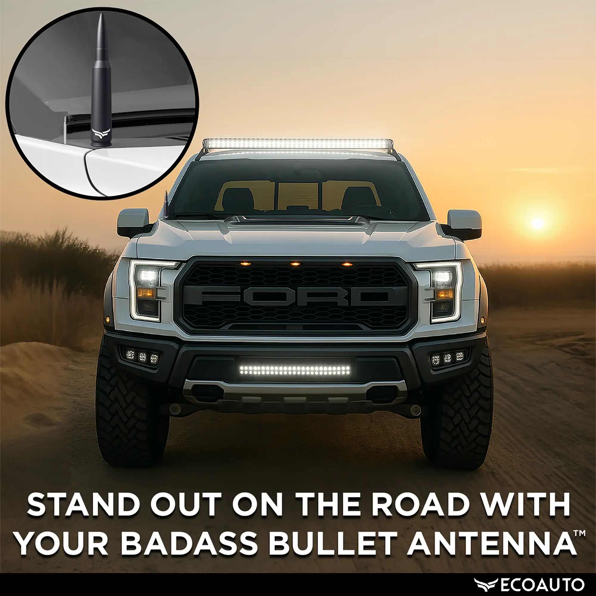 EcoAuto 50 Cal Badass Bullet Antenna for Ford Dodge GMC Chevy & Jeep 2007+ Stand Out Upgrade Your Truck Antenna Anti-Theft Design Military-Grade Quali