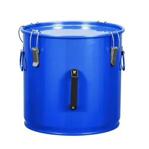 Automotive 8 Gallon Fryer Oil Bucket, Blue Carbon Steel Grease Storage Container with Lid & Filter Bag, Rust-Resistant Coating, Locking Clips for Commercial Kitchen, Restaurant, Catering Engine & Transmission Repair Tools