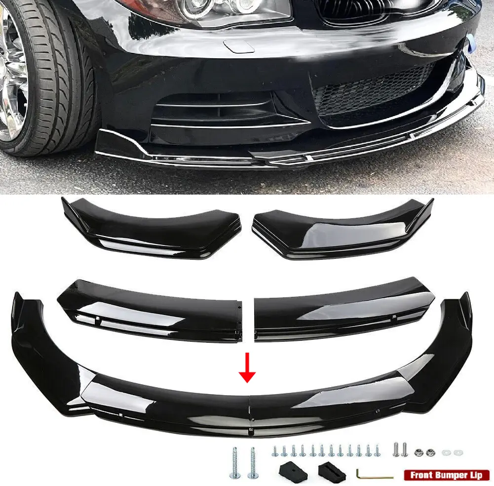 4Pcs Front Bumper Lip Spoiler Splitter Diffuser Protector Air Dams With Fit 66.9"-76.7'' Width Cars Glossy Black Round Corner