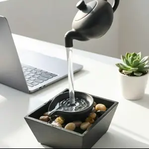 A Zen-themed tea pot fountain decoration, creating a Zen garden landscape, courtyard decoration, fashionable floating fountain for the garden, garden decoration, home decoration, gift for friends and relatives