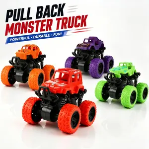4Pcs Classic Friction-Powered Monster Trucks, Manual Push-To-Go Toy Vehicles for 2+ Years Old Kids, Crash-Resistant, Bidirectional Driving, High-Grip Rubber Tires, Any Terrain, High-Speed Stunts, 360° Rotation