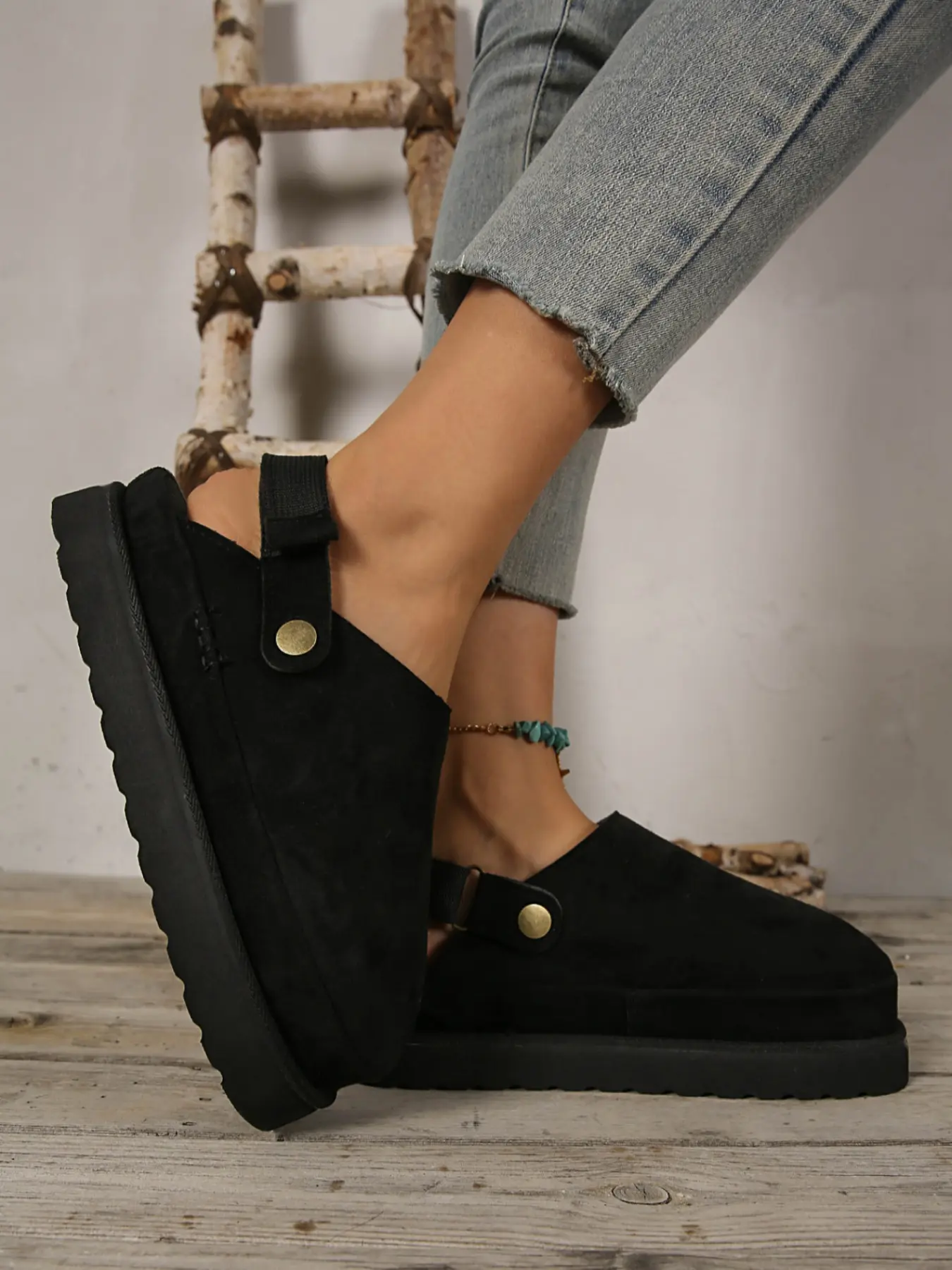 Textured Leather Thick Sole Women's Slippers, Spring Fall New Arrival, Soft Anti-Slip Dual Wear Thick Soled Mules, Fashionable All-Season Footwear