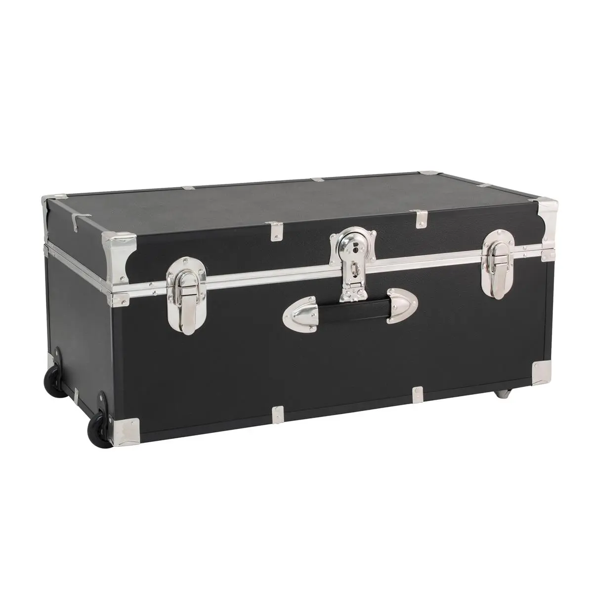212 MAIN Advantus SWD6115-18 30 in. Seward Explorer Trunk, Vinyl-Coated, Wheeled, Lockable Storage, Black Outdoor Furniture with Wooden-Stainless-Metal Accents