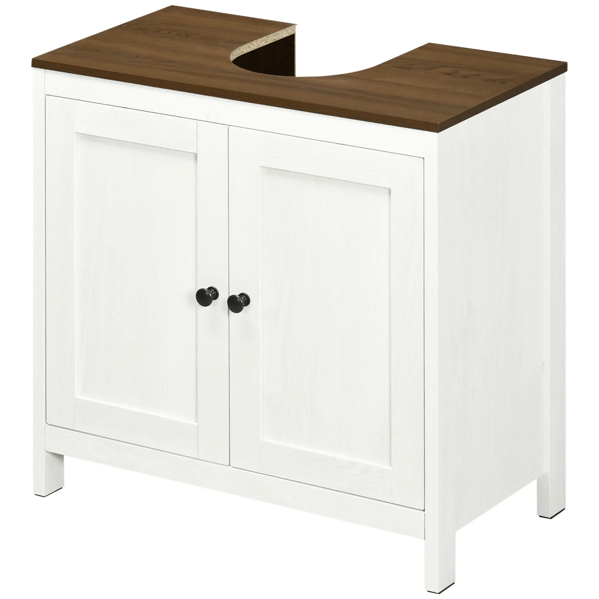 Freestanding Under Sink Bathroom Cabinet with Adjustable Shelf & Walnut Wood Grain Finish, Space-Saving U-Shaped Storage for Pedestal or Wall-Mounted Sinks, 23.5“L x 11.75”W x 23.5“H, Anti-Tip Bracket, Holds Towels Toiletries Cleaners
