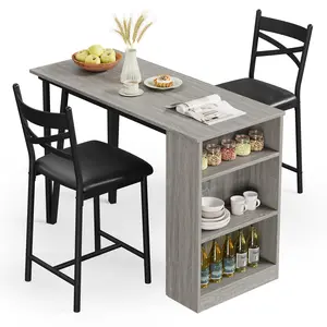 Kitchen Dining Table Set with Foldable Tabletop Gray Metal MDF PU Dining Furniture for Small Spaces