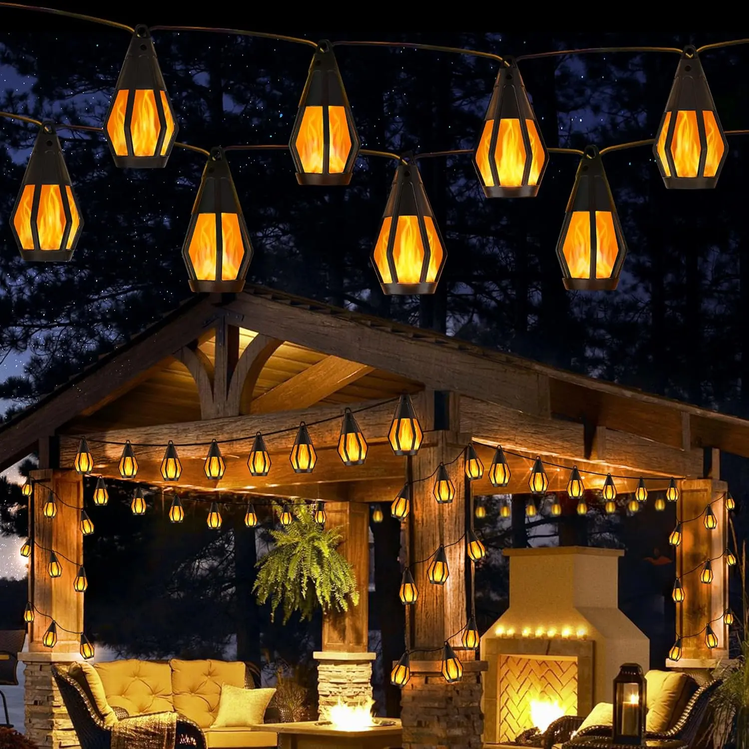 Solar String Lights for Outside, 21Ft Patio Lights with 10 Flickering Flame Light Bulbs, Waterproof Warm White Solar Powered Outdoor Light for Garden Yard Patio Gazebo Bistro Cafe Party Decor