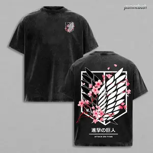 Attack On Titan Anime Unisex Tee | Wings Of Freedom AOT Shirts - Eren Acid Wash Shirt Graphic Tee Casual Menswear Soft Top Sweater, Hoodie | AOT Streetwear Style Tee