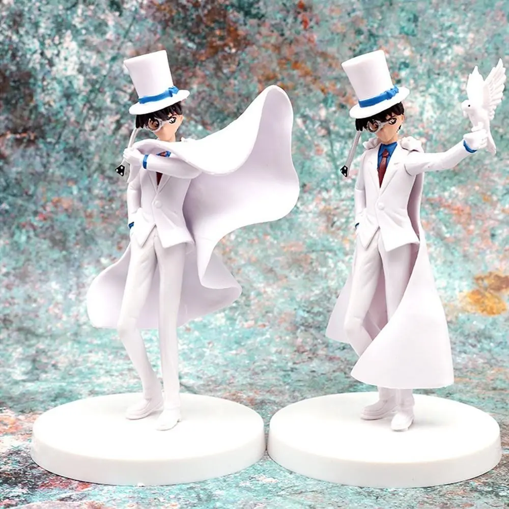 2 Pieces Detective Conan Kaito Kid Figure Set, Two Styles with White Suit and Hat ，Kaito Kid Collectible Statue, Detective Conan Anime Figure with Cloak and Dove，Kaito Kid Anime Figure Set, Collectible for Fans & Display