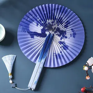 Chinese Style Folding Paper Fan with Tassels, Traditional Floral Pattern, Flower Design, Lightweight Portable Plastic Fan for Women, Home Decor Gift