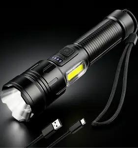 AiQInu 10000 Lumens Rechargeable LED Flashlight, Super Bright COB Torch with USB Charging, 4 Light Modes, Zoomable, IPX4 Waterproof for Camping, Hiking & Emergency Use