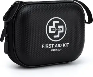 Mini First Aid Kit - 150 Piece Small Waterproof Hard Shell Medical Kit for Home, Car, Travel, Camping, Truck, Hiking, Sports, Office, Vehicle & Outdoor Emergencies (Black)