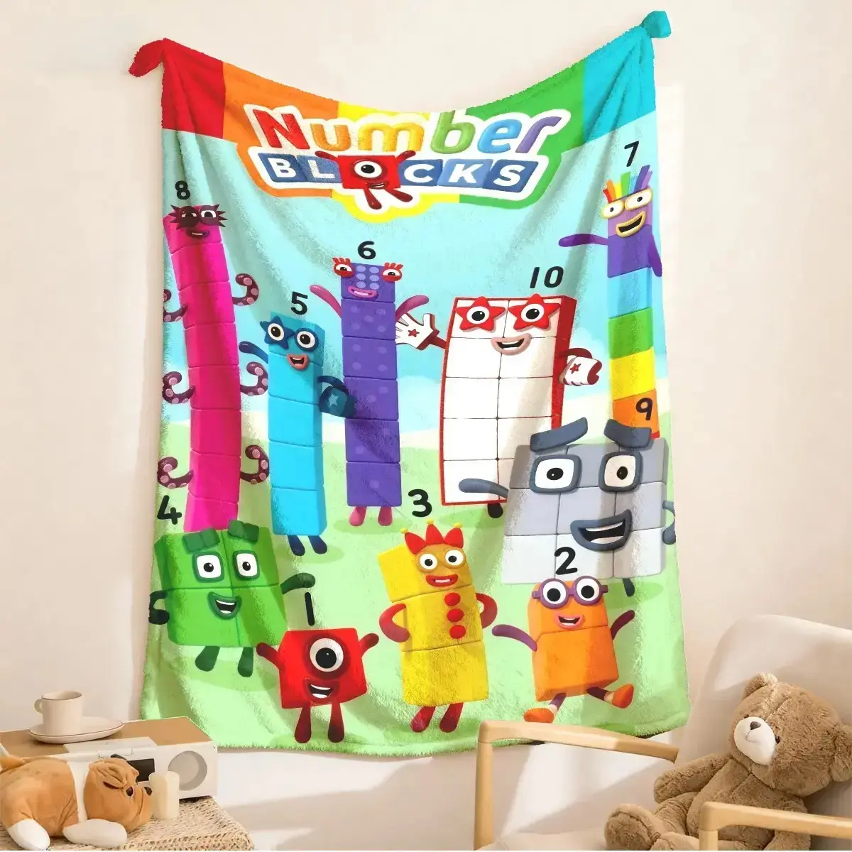 Numberblocks Cartoon Flannel Throw Blanket, Ultra Soft Plush Fleece Blanket for Kids, Cozy Lightweight Blanket for Bed Sofa Couch, Travel Camping Nap Blanket, Gift for Boys & Girls