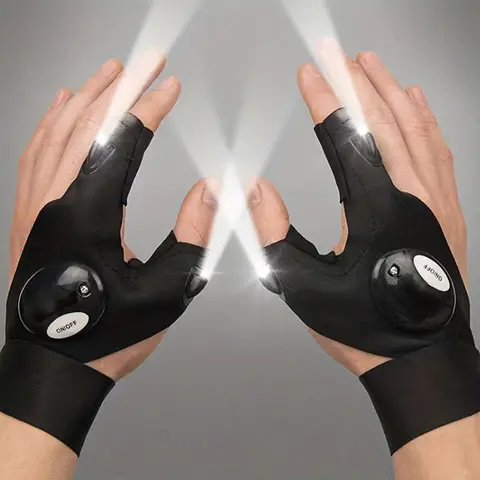 Unisex Battery-Powered LED Flashlight Gloves - Adjustable Synthetic Sports Gloves for Dads, All Seasons Biking, Emergency Maintenance (Father's Day Gift Option)