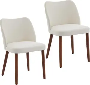 Modern Dining Chairs Set of 2, Linen Upholstered Fabric Dining Chairs with Thick Cushions & Wood Leg, Stylish Kitchen Chair for Dining Room Living Room Kitchen