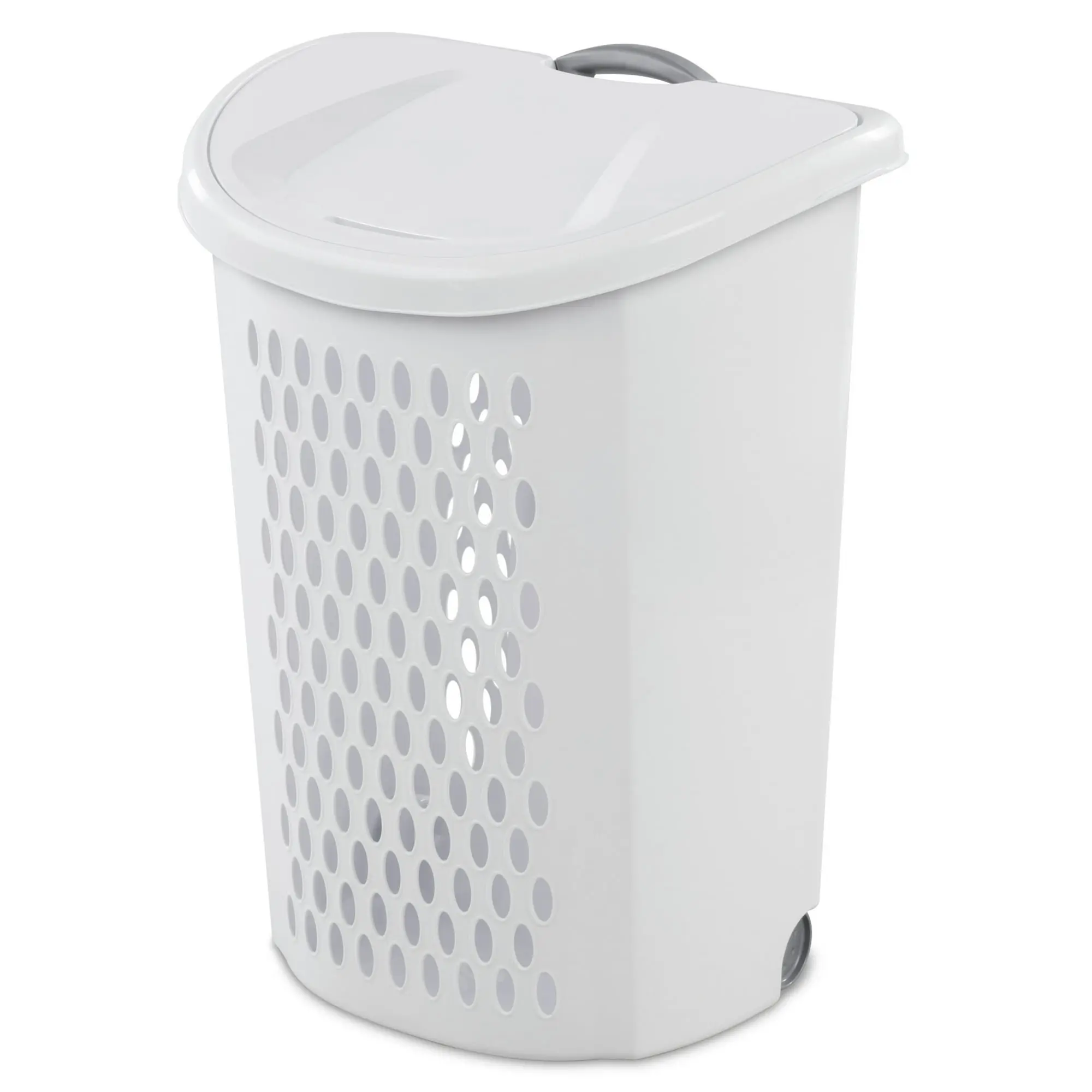 Large White Plastic Hamper with Rolling Wheels, Perfect for Laundry and Household Organization