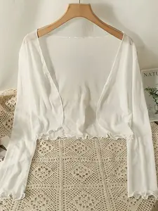 Women's Ruffled Sweet Sun Protection Cardigan, Summer Thin Lightweight Shawl Mesh, Long Sleeve Air Conditioning Shirt, Camisole Dress Outerwear