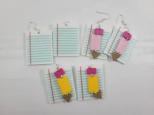 3D Printed Teacher Earrings for Teacher Appreciation - Notebook Paper & Pencil Design - 1 Pair - Handcrafted - 1 Inch Height - 1.5 Inch Length - Special Edition