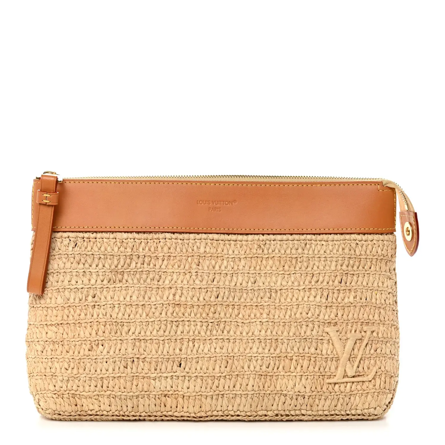 Pre-owned Louis Vuitton Leather Small Leather Goods Raffia Pochette Voyage Souple Natural Beige