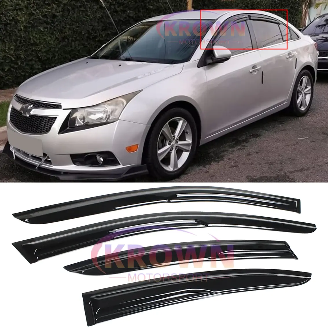 FOR 2009-2015 CHEVY CRUZE 3D WAVY MUGEN STYLE WINDOW VISOR DEFLECTOR RAIN GUARDS