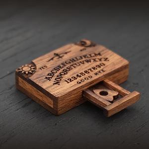 miniature spirit board with drawer, 1 count wooden handmade talking spirit board, mini ouija board halloween decorations