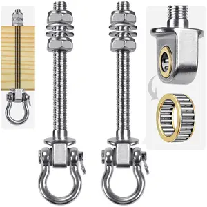 5-Inch Long Screw Bow Ring with Bearing 2-Pack | Heavy Duty Metal Hanging Connector | Swivel Bearing Hook for Garage, Outdoor, Fitness & DIY Use