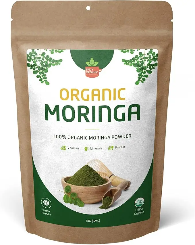 Green Moringa Superfood Powder 8 oz. - 100% Pure Moringa Oleifera Leaf Powder for Tea and Hair, Nutrient-Rich Energy Booster - Certified USDA Organic,