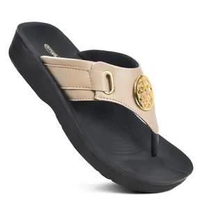 AEROTHOTIC – Hazel Flip Flops for Women - Synthetic Leather - Padded Straps with Buckle - Non-Slip Sole