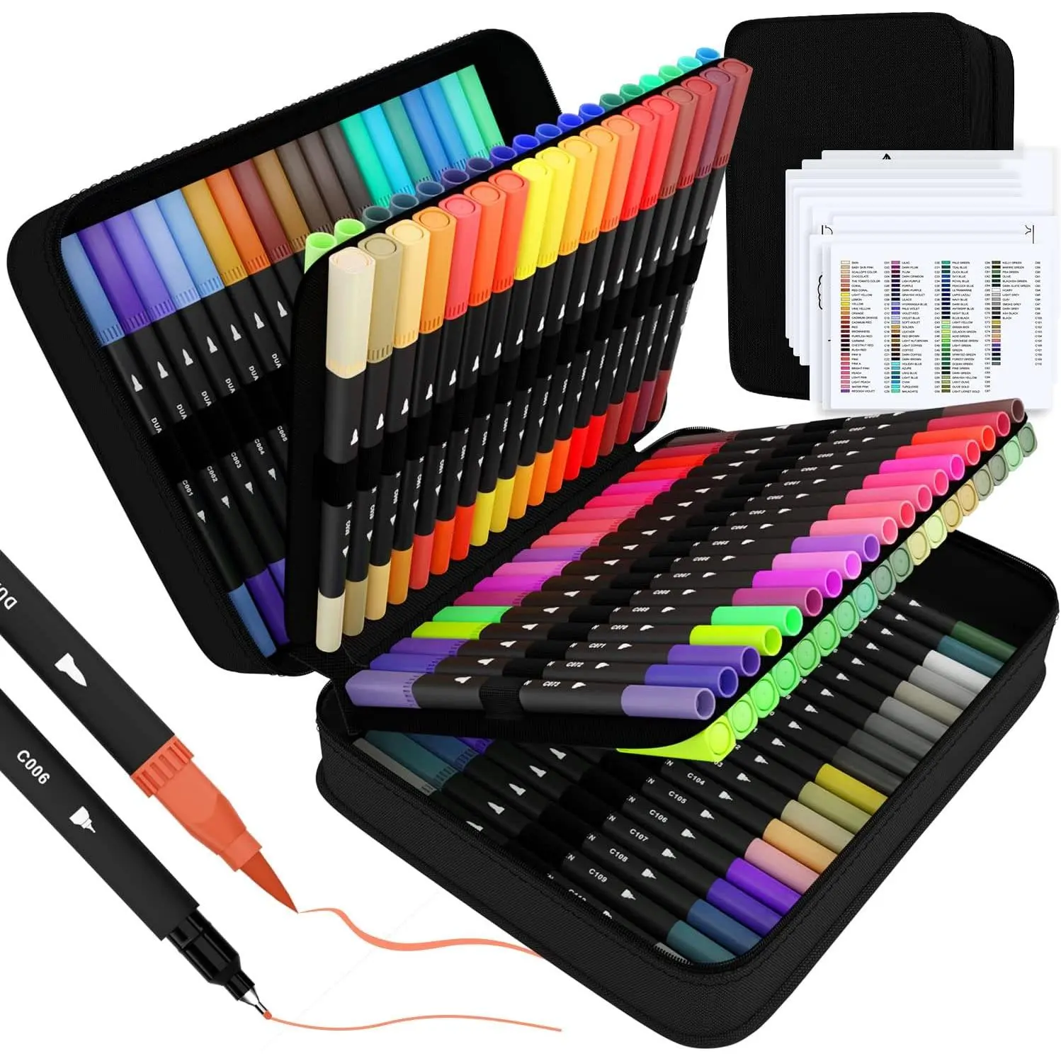 Art Supplier Dual Brush Markers Pens, 110 Artist Coloring Marker Set, Fineliner & Brush Tip Pen with  Case for Adults Coloring Books &  Journal, Drawing, Doodlin