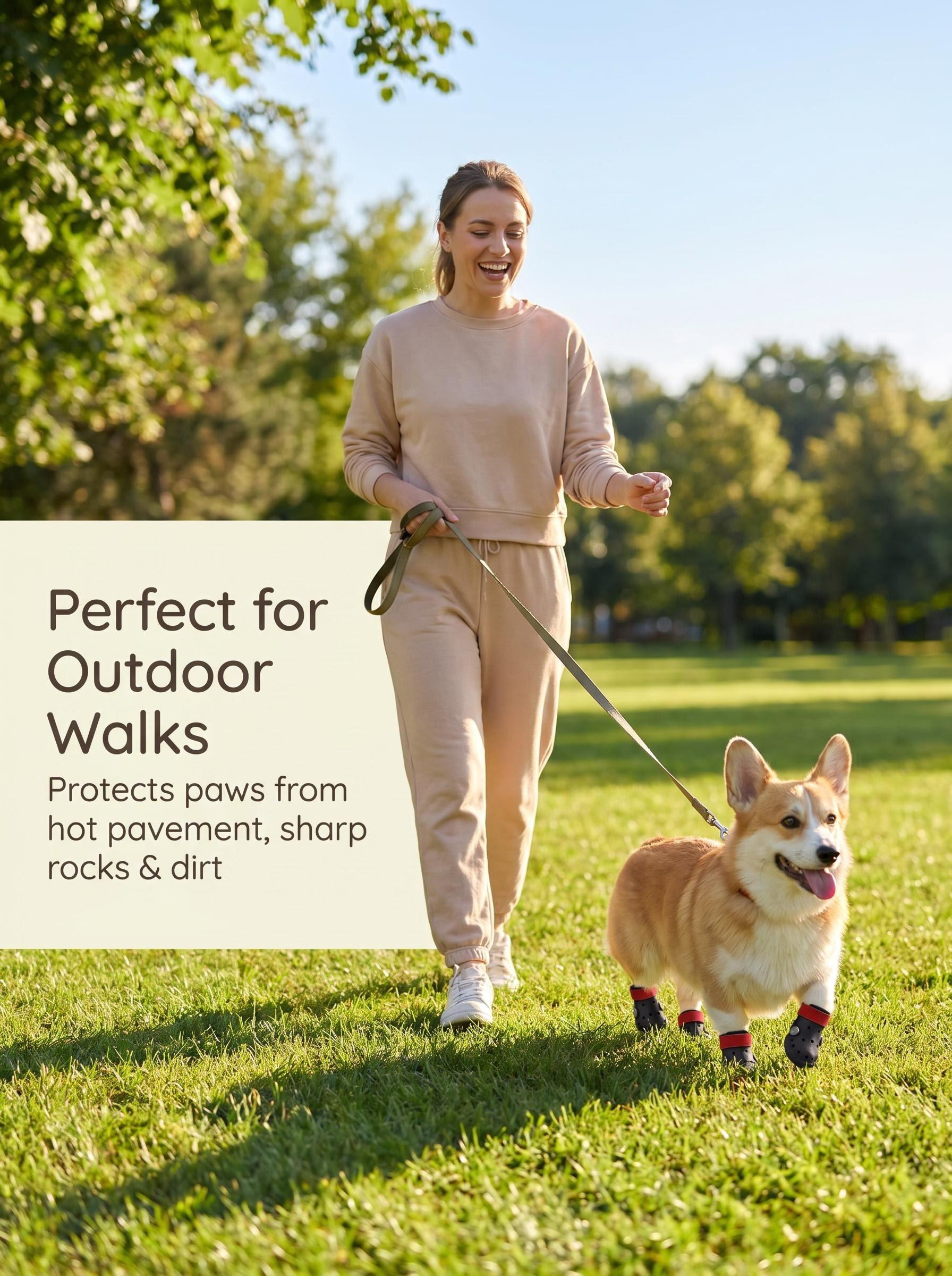 4-Pack Dog Shoes All-Season Universal Clogs Spring Summer Breathable Outdoor Dog Paw Protection Soft Sole Pet Shoes-Dog Boots for Small & Medium & Large Dogs(Get a Free Pet Hair Remover Glove)