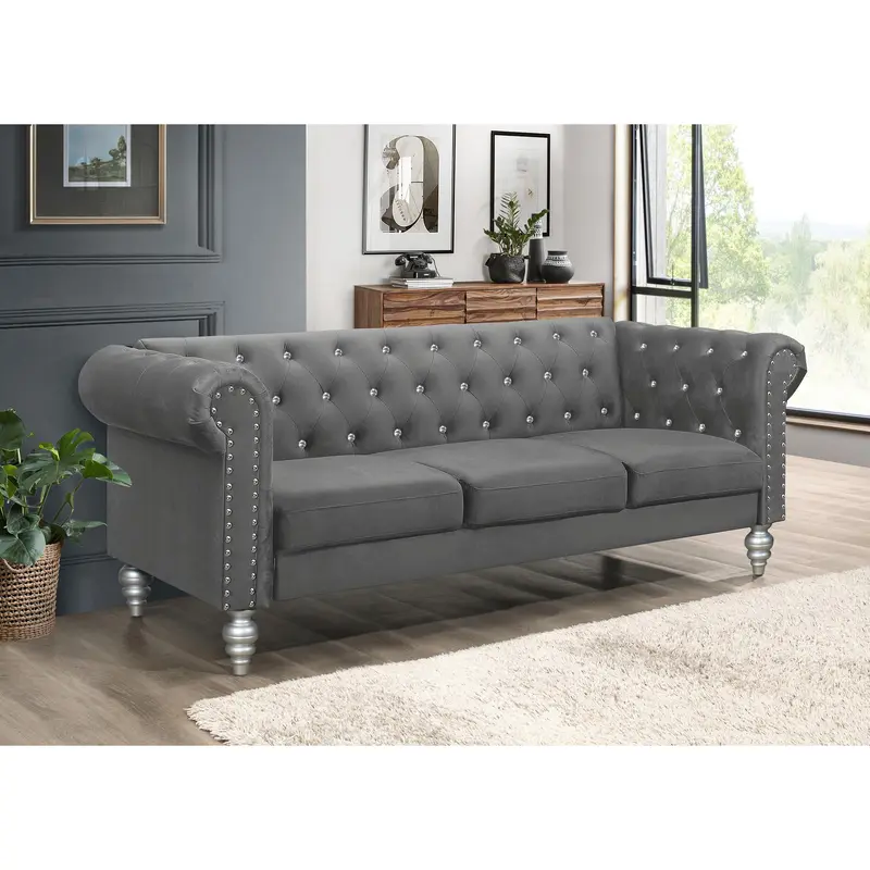 Favorer Emma Velvet Rolled Arm Sofa Favorer Emma Velvet Rolled Arm Sofa