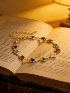 Luxury Colorful Heart Chain Bracelet, Adjustable Extended Chain Niche Design Daily Commute Versatile Bangle