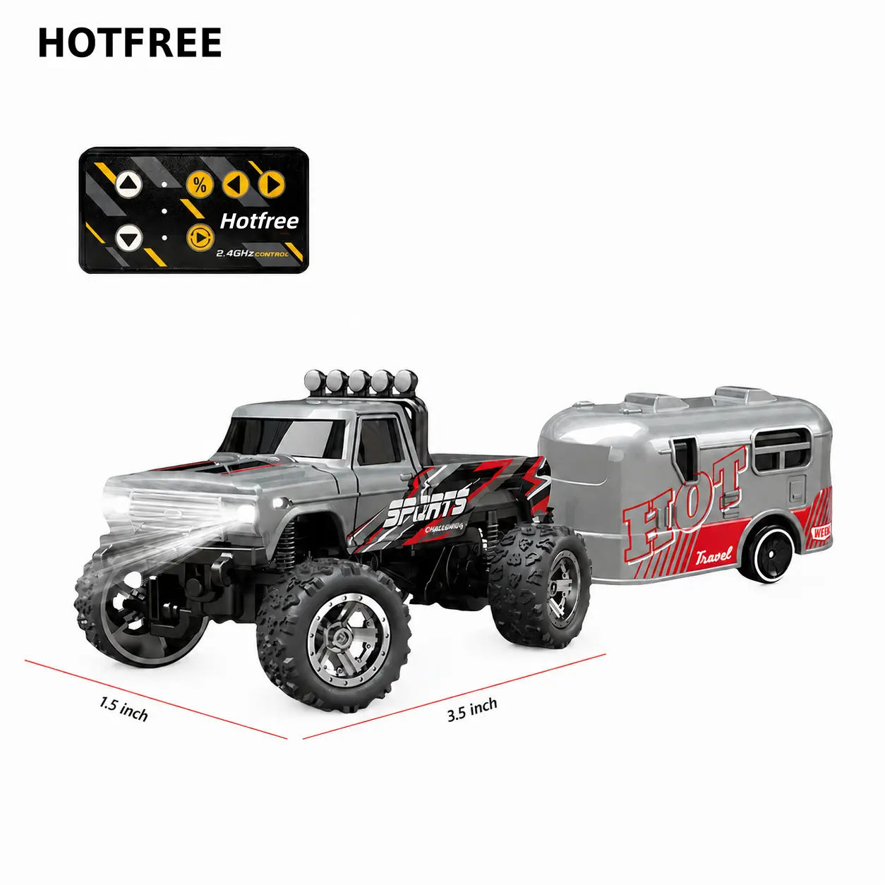 Hotfree 1/64 Mini RC Monster Truck with RV 2.4GHz Remote Control USB-C Rechargeable All-Terrain Racing Car for Kids Boys & Dads Indoor Outdoor Fun Perfect Christmas Birthday Gift for Boys Kids
