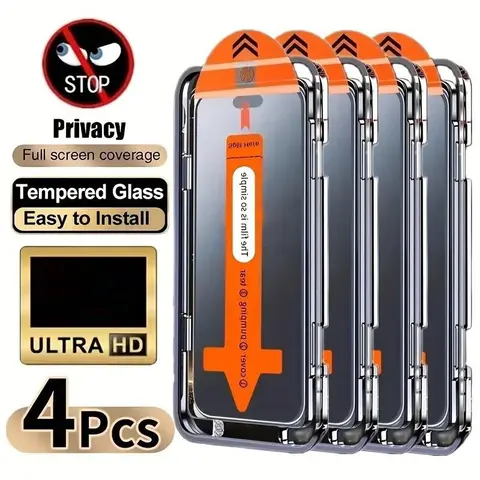 4 pcs Full Cover Privacy Tempered Glass Screen Protector Phone Screen Protectors for iPhone 18 Pro Max/17 Pro Max/Air/16 Pro Max/15 Pro/17/16/15/14/13/12/11/X/XR/XS Max, 9H+ Hardness, Ultra HD, Anti-Scratch, Anti-Fingerprint, Easy to Install, Anti-Peeping