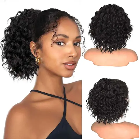 Black Women's QGZ Afro Kinky Soft Curly Drawstring Clip-On Ponytail Extension - Long Length Synthetic Hairpiece, Casual Chic, Time-Saving No-Salon Daily Wear, Synthetic Hairpieces