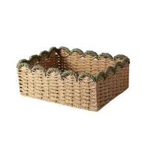Handwoven Storage Basket Rectangular Vintage Design Organizer for Home Kitchen Shelf Closet Snacks Storage