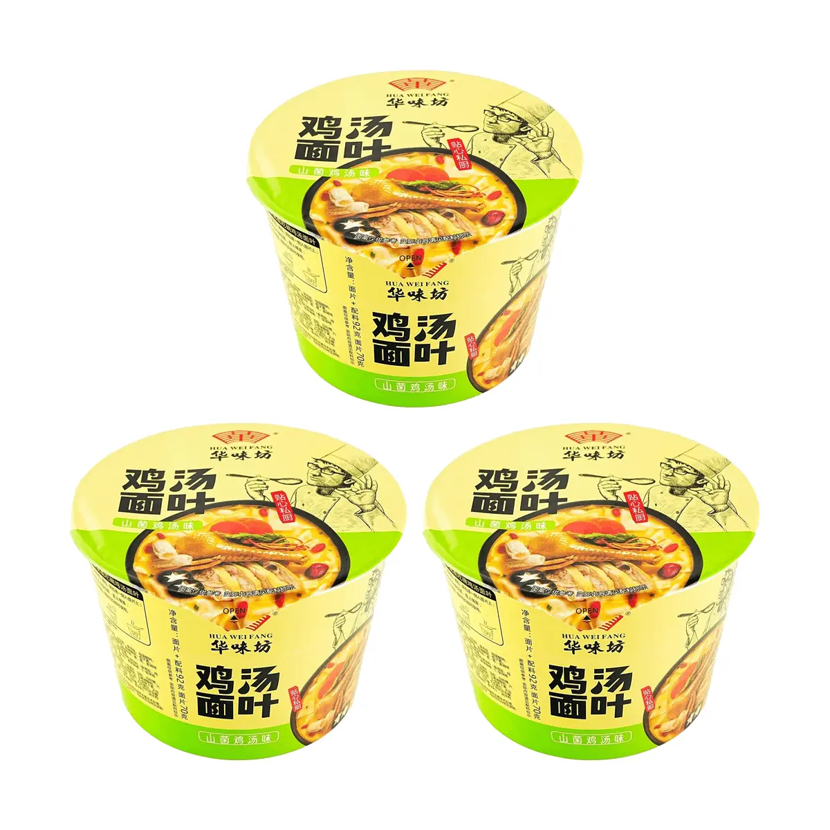 Hua Wei Fang Chicken Mushroom Soup Noodles - 3 Pack Instant Ramen, Savory Broth, Quick Meal (162g x 3)