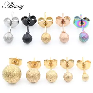 Alisouy 2PCS 20g Stainless Steel Frosted Scrub Matte Ball Stud Earrings Punk Ear Tragus Ear Piercing Fake Taper For Men Women