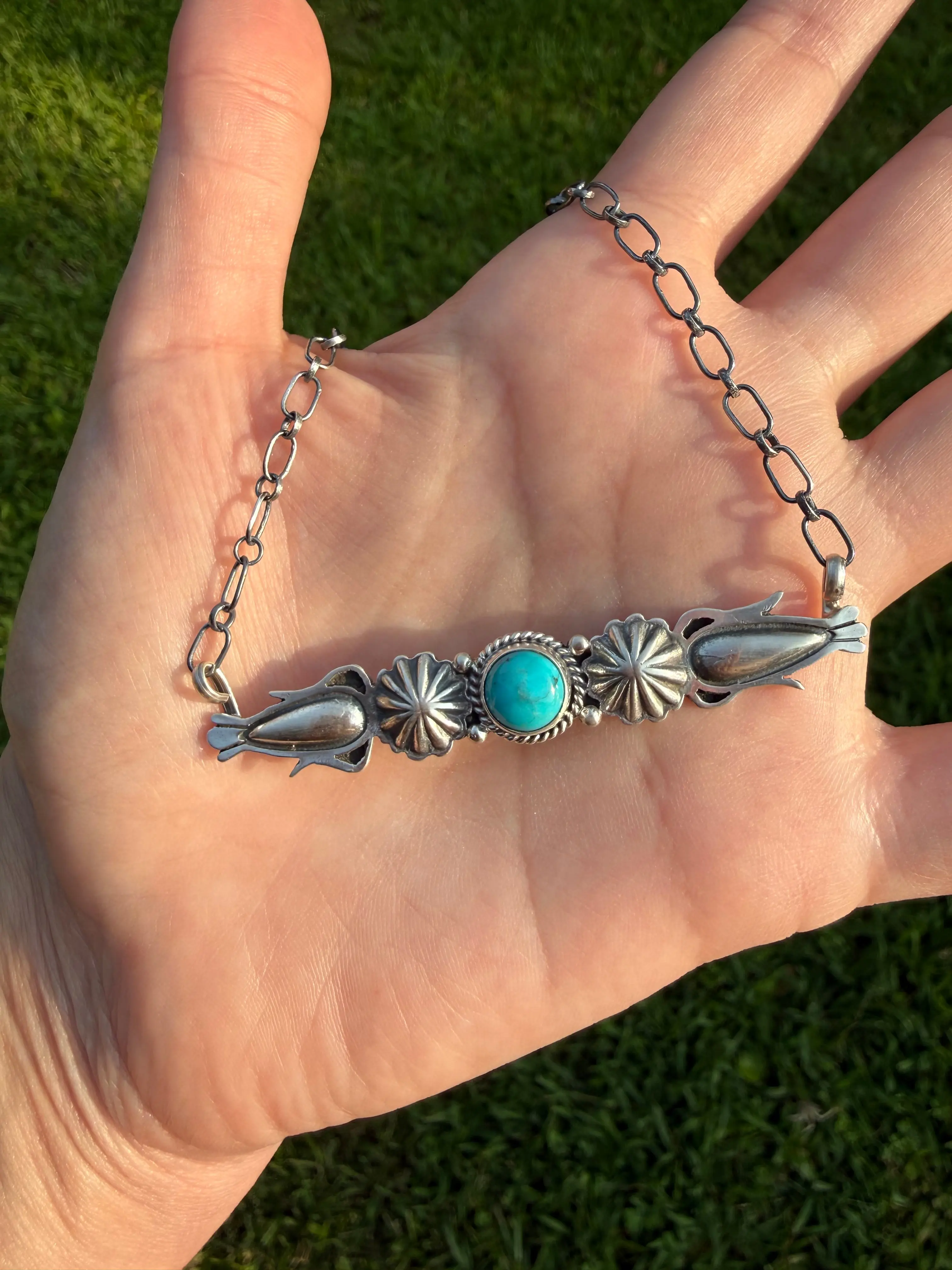 Navajo Turquoise Sterling Silver Accent Bar Necklace