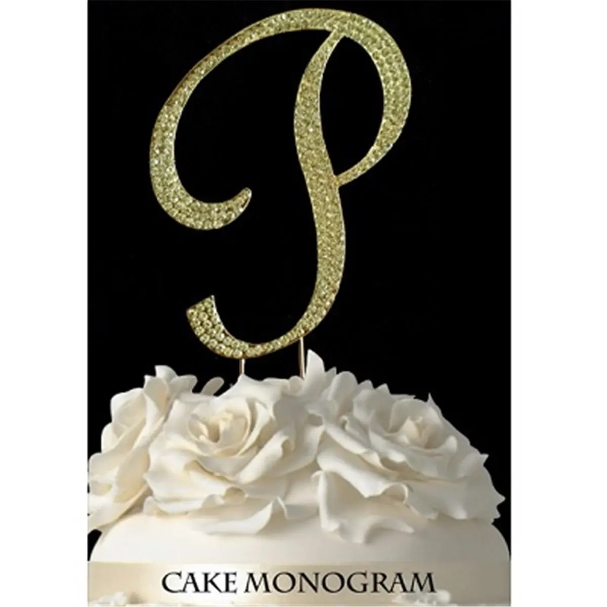 De Yi Enterprise 33015-Pg Gold Rhinestone Monogram Wedding Letters Cake & Cupcake Toppers, Festive Party Home Decor Cake Decoration Accessory - P
