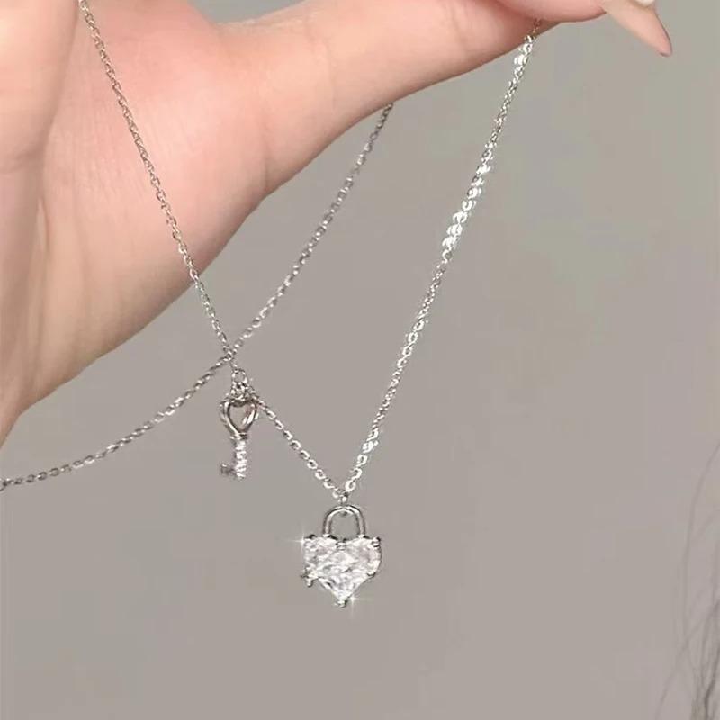 Women's New 925 Sterling Silver Heart-Geometric Pendant Choker Necklace, Fine Jewelry for Birthday Party Gifts