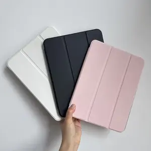 Simple Solid Pink White Black Case for iPad A16 2025 / iPad air 6/ iPad mini 6, Slim Stand Cover with Soft Translucent Frosted Back Pencil Slot, for Samsung Galaxy Tab S9 Tablet Cases, Accessories, Leather