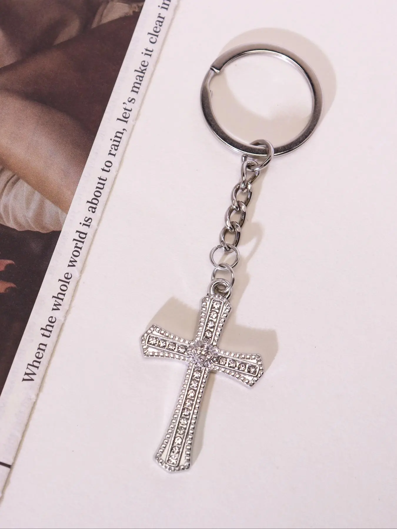 Rhinestone Decorated Cross Design Keychain, Cute Key Holder for Bags and Cars, Fashion Accessories for Women & Men, Bling Bling Keychains, Stylish Keyring, Aesthetic Keychain, Key Chain Decorations