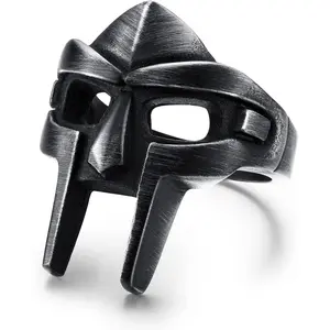 DOOM Mask Ring for Men Gladiator Style Black Titanium Stainless Steel Ring