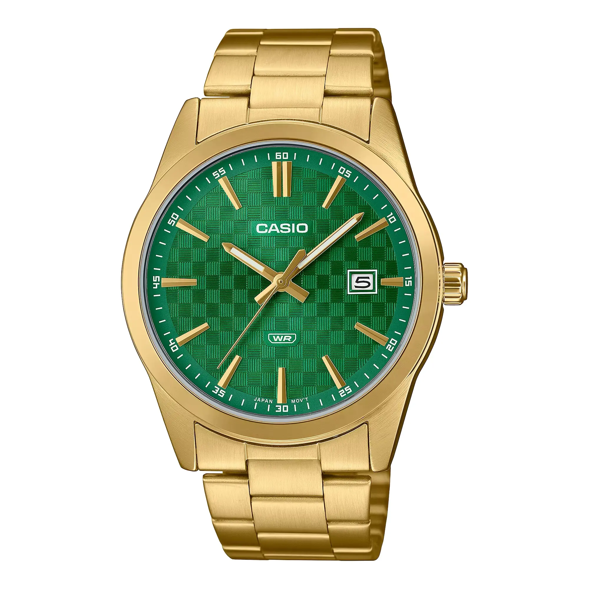 Casio Men’s Gold Watch with Green Dial - MTP-VD03G-3AUDF
