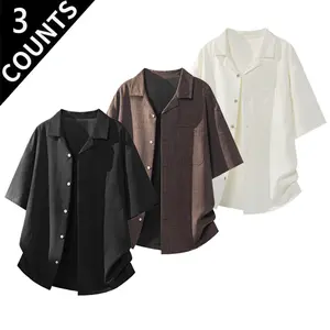 3-Pack Men’s Linen Blend Short Sleeve Button-Down Shirts, lightweight and breathable, perfect for casual wear, beach trips, summer outings, and everyday street style.