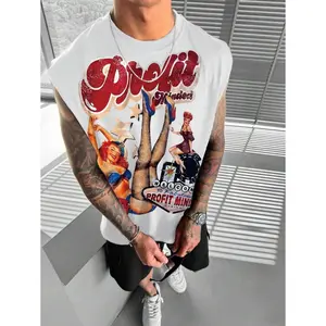 (Gold promotion)Men's Casual Sleeveless Tank Top, Thin Summer Sportswear, Creative Retro Pattern, Elastic Round Neck Undershirt, Breathable Moisture-Wicking Fabric, Wear Alone Or Layer, Fitness Training, Fashionable