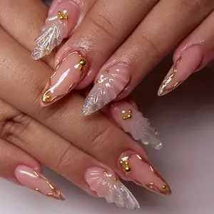 24pcs Almond Nail Tips, Glossy Shell Design, Medium Length Detachable, Includes Jelly Glue and File, No Adhesive Needed, Almond Shape Nails