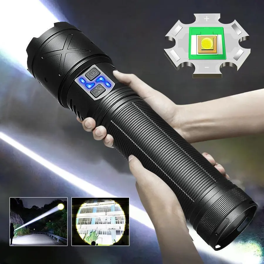 High Power 3.0 LED High Lumens Super Bright Flashlight, 15000mAh Rechargeable Large Capacity Built-in Battery Torch Light, Portable Zoom Ultra Bright Handheld High Lumen Flashlights, Powerful Handheld Flashlights